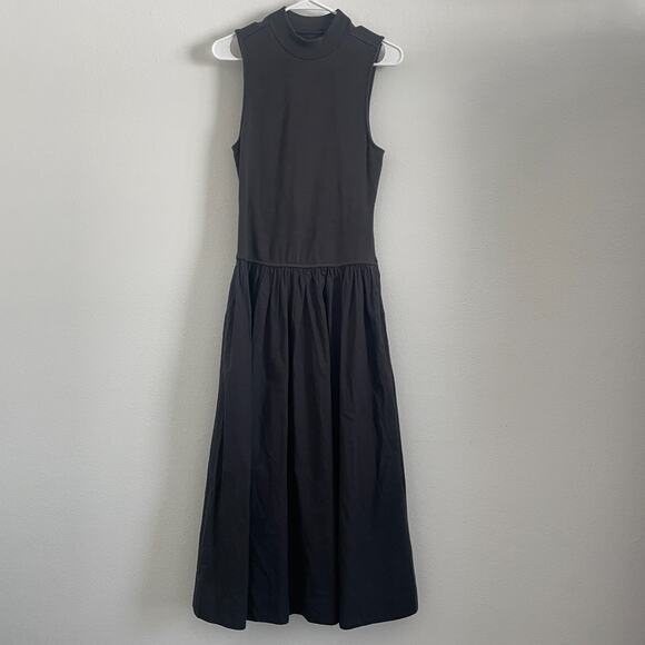 Free-est Free People Dress Women S Black Midi Stretch Mock Neck Drop Waist - Picture 1 of 9